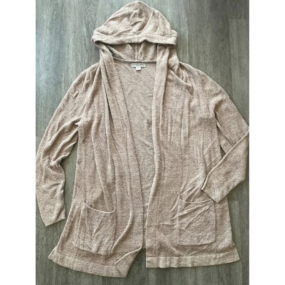 Barefoot Dreams CozyChic Lite Hooded Cardigan Tan Open Front Wrap‎ Style 905 1X